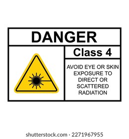 Icono de la etiqueta de la clase de peligro de radiación láser 4, símbolo de información de seguridad, ilustración vectorial.