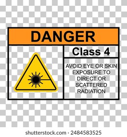 Icono de etiqueta de clase 4 de peligro de radiación láser, Ilustración vectorial de símbolo de información de seguridad .