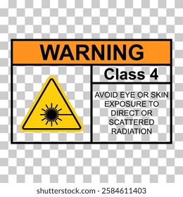 Laser radiation danger class 4 label icon, safety information symbol vector illustration .