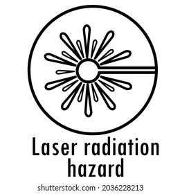 Laser radiation hazard icon,related warning:thin vector icon, black and white kit