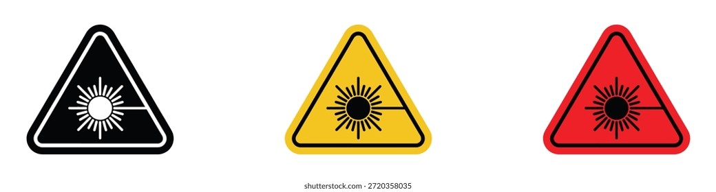 Symbolvektor der Laserstrahlungswarnung. Radialstrahlensymbol. Vektorgrafik.