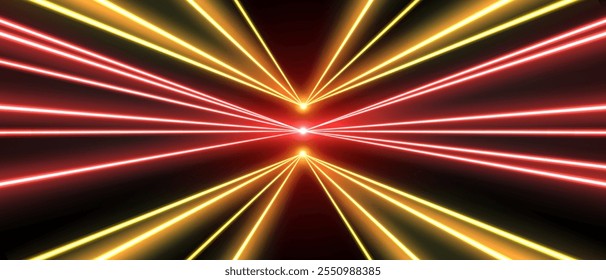 Laser rays or beams, glowing neon lines, bright futuristic background. Motion or speed light effect.
