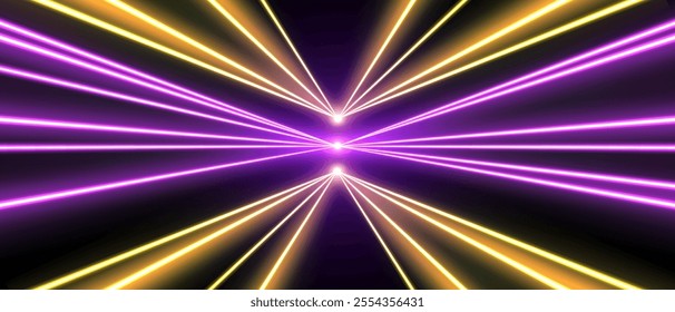 Laser rays or beams, glowing neon lines, bright futuristic background. Motion or speed light effect.