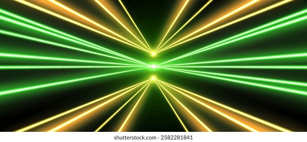 Laser rays or beams, glowing neon lines, bright futuristic background. Motion or speed light effect.