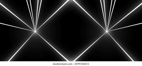 Laser rays or beams, glowing neon lines, bright futuristic background.