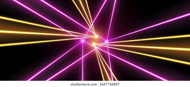 Laserstrahlen oder -strahlen, leuchtende Neonlinien, heller futuristischer Hintergrund