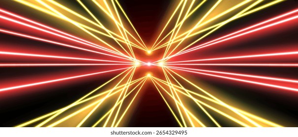 Laserstrahlen oder -strahlen, leuchtende Neonlinien, heller futuristischer Hintergrund