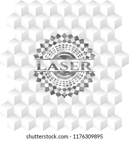 Laser realistic grey emblem with cube white background