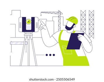 Laser scanners abstract concept vector illustration. Engineers deals with 3D object observation, laser scanner use, scientific inventions, physics sector, identification system abstract metaphor.