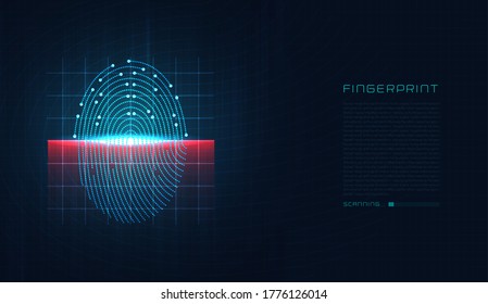 Laser scanning of fingerprint of digital biometric security technology. Low poly wire outline geometric. Illustration vector design. 