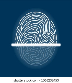 Laser scanning of fingerprint. Futuristic interface design. Vector modern style illustration icon. Digital biometric security technology