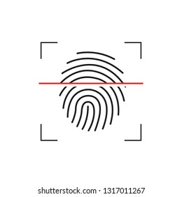 Laser scanning of fingerprint, vector illustration of digital biometric security technology. Vector illustration isolated on white background.