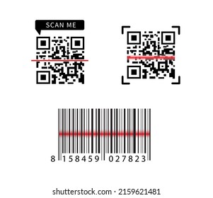 Etiqueta de escáner láser con código de barras. Icono de código de barras realista. Icono de exploración. Icono de código qr para pago, aplicación móvil, sitio web Ilustración vectorial.