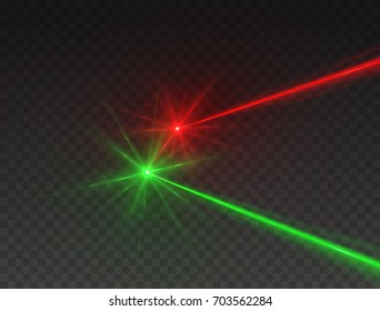 Laser security beams isolated on transparent background. Abstract red and green light rays with glow flash. Vector neon line target effect for your design.