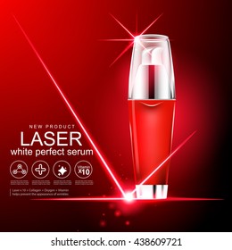 Laser Serum Collagen And Vitamin Red Background Skin Care Cosmetic.
