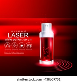Laser Serum Collagen And Vitamin Red Background Skin Care Cosmetic.