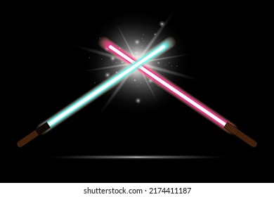 Laser swords on black background. Fight night. Vector illustration. stock image.