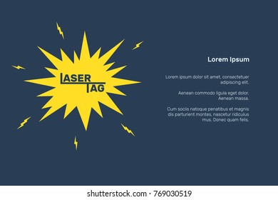 Laser tag banner, invitation, signboard, vector illustration vector, template for design, flash and lightning, text, blue, white, yellow