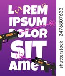 Laser tag guns, rays and targets on invitation advertising vector poster. Cartoon gamers weapon, ray shotgun, equipment for virtual shooting and aiming. Military tactics and strategy team game club
