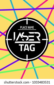Laser tag target game poster flyer. Vector lasertag banner for fun party. Neon Aim shot poster.