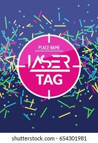 Laser tag target game poster flyer. Vector lasertag banner for fun party. Aim shot poster.