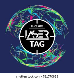 Laser tag target game poster flyer. Vector lasertag banner for fun party. Aim shot poster.
