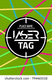 Laser tag target game poster flyer. Vector lasertag banner for fun party. Neon Aim shot poster.