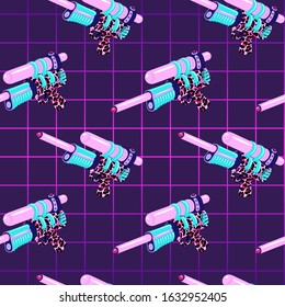 Laser tag weapons seamless pattern. Gaming vector wallpaper with shooting guns. Fun vector background. 