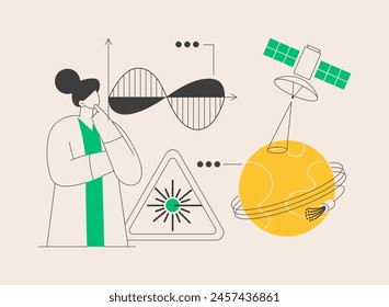 Laser technologies abstract concept vector illustration. Optical communication systems, medical laser use, innovative measurement instruments, electromagnetic radiation abstract metaphor.