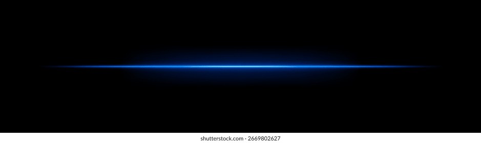 Laser. Thin horizontal beam with bright glow and soft gradient edges. Simple linear composition creates futuristic energy effect on dark background.