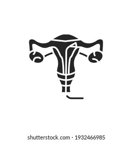 Laser treatment cervical pathology black glyph icon. Female reproductive system checkup. Sign for web page, mobile app, button, logo. Vector isolated element. Editable stroke