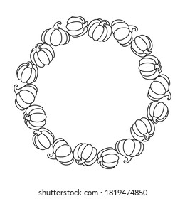 Laser vector cutting round frame with pumpkins for autumn holiday Thanksgiving Day. Decor with place for text. Template cutting file. Silhouette cut Cardmaking.