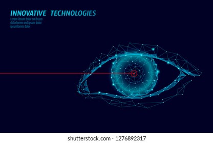 Laser vision correction 3D medical concept. Abstract human iris modern operation surgery technology low poly. Triangles polygonal rendering shape biometric identity vector illustration