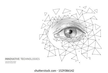 Laser vision correction 3D medical concept. Abstract human iris modern operation surgery technology low poly. Triangles polygonal rendering shape biometric identity vector illustration