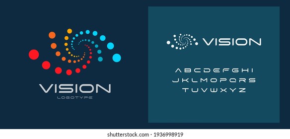 Laser vision correction, clinic logo concept. Abstract dots logo. Medical technology of eye health, vision restoration. Symbol of glasses, ophthalmologist office, retina. Isolated vector illustration