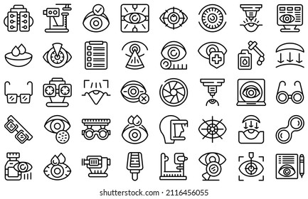 Laser vision correction icons set outline vector. Surgery refractive. Beam eye