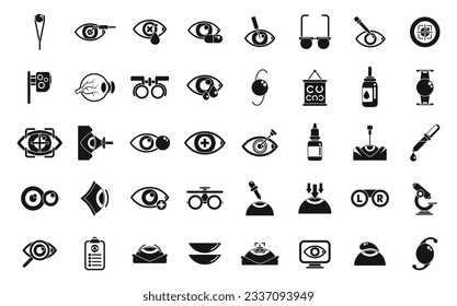 Laser vision correction icons set simple vector. Beam surgery. Cataract care