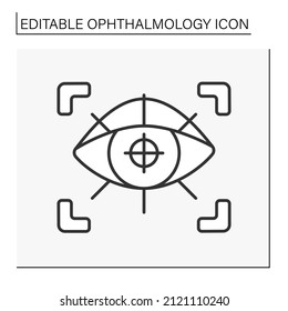  Laser vision correction line icon. Laser eye surgery. Correction of myopia, hyperopia, and astigmatism.Ophthalmology concept. Isolated vector illustration. Editable stroke
