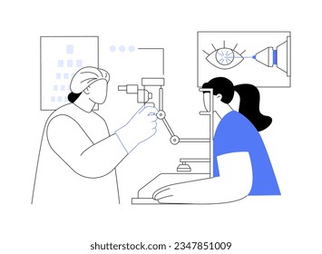 Laser vision correction surgery abstract concept vector illustration. Woman undergoing laser vision correction operation, medicine industry, eye surgery sector, healthcare idea abstract metaphor.