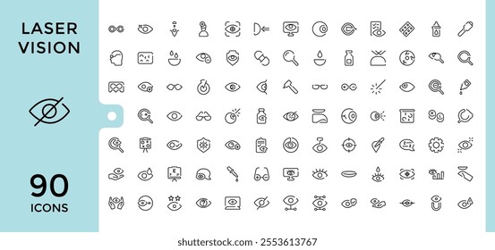 Laser Vision line web icon set. Contains related to team, star, food, group, ophthalmologist, bitcoin pay and more. Collection for mobile and web apps. Editable stroke. Vector illustration.