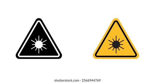 Laser warning icons. black and white vector set.