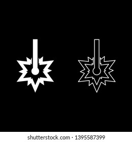 Laser working Laser line spark Welding symbol Engraving concept Laser engraving burst cut icon outline set white color vector