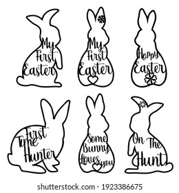 Laser-cut Easter bunny rabbit. Hare with laser cut pattern for die cutting. Laser cutting rabbit template easter bunny set in simple line style. Rabbit icon.