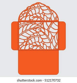 Lasercut vector wedding invitation template. Wedding invitation envelope with flowers for laser cutting. Lace gate folds.Laser cut vector.