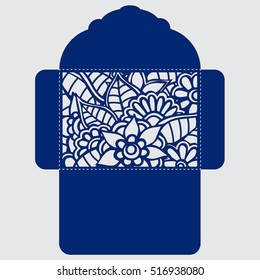 Lasercut vector wedding invitation template. Wedding invitation envelope with flowers for laser cutting. Lace gate folds.Laser cut vector.