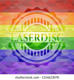 Laserdisc emblem on mosaic background with the colors of the LGBT flag