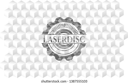 Laserdisc grey emblem. Vintage with geometric cube white background