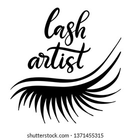 Lash artist lettering vector illustration for beauty salon, fashion blog, logo, false eyelashes extensions maker, brow master, professional makeup artist. EPS10