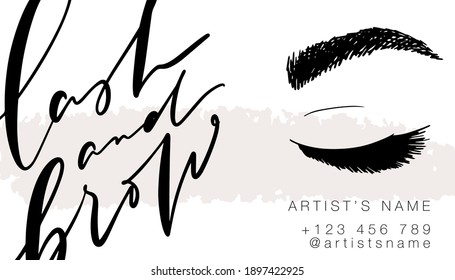 Lash and brow master elegant business card template with glamourous closed eye.