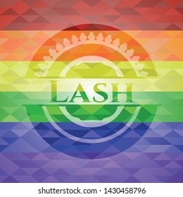 Lash emblem on mosaic background with the colors of the LGBT flag